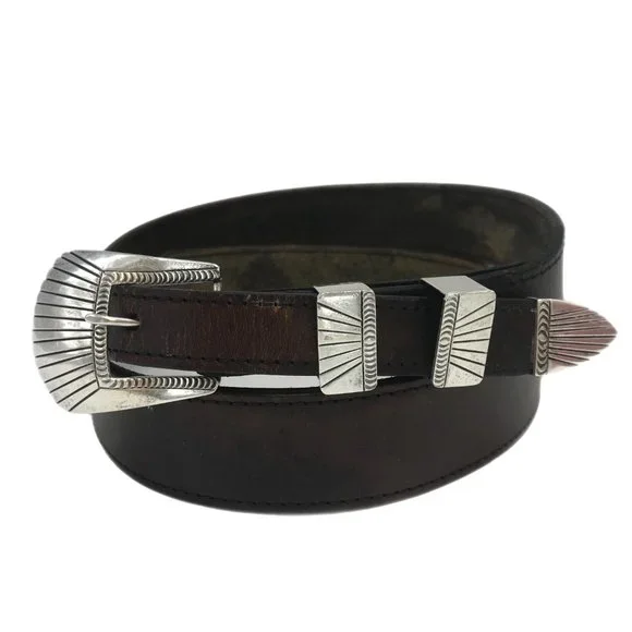 Vtg EUGENE CHARLEY Navajo Sterling Silver Ranger Belt Buckle Western Handmade - Picture 1 of 6